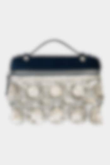 Navy Blue Suede Sequins Embroidered Pouch Bag by Aanchal Sayal at Pernia's Pop Up Shop