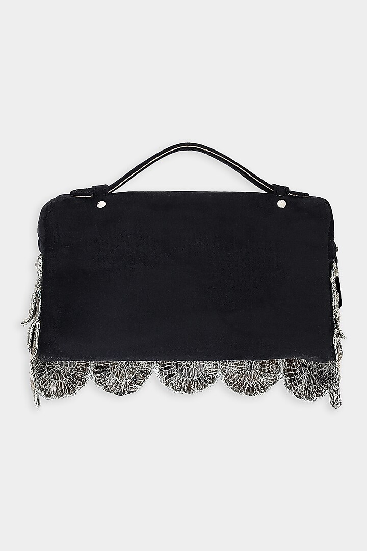 Black Suede Sequins Embroidered Pouch Bag by Aanchal Sayal at Pernia's Pop Up Shop