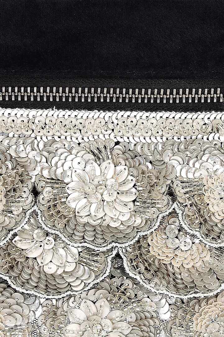 Black Suede Sequins Embroidered Pouch Bag by Aanchal Sayal at Pernia's Pop Up Shop