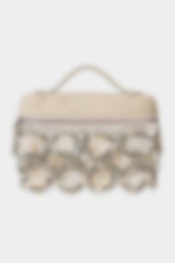 Beige Suede Sequins Embroidered Pouch Bag by Aanchal Sayal at Pernia's Pop Up Shop