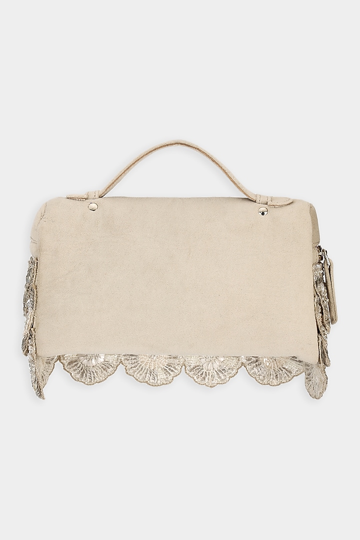 Beige Suede Sequins Embroidered Pouch Bag by Aanchal Sayal at Pernia's Pop Up Shop