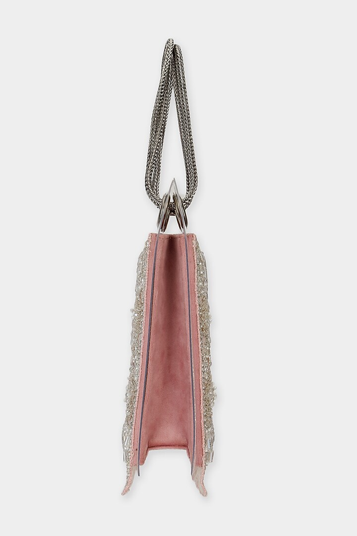 Pink Net Fabric Embroidered Structured Bag by Aanchal Sayal at Pernia's Pop Up Shop