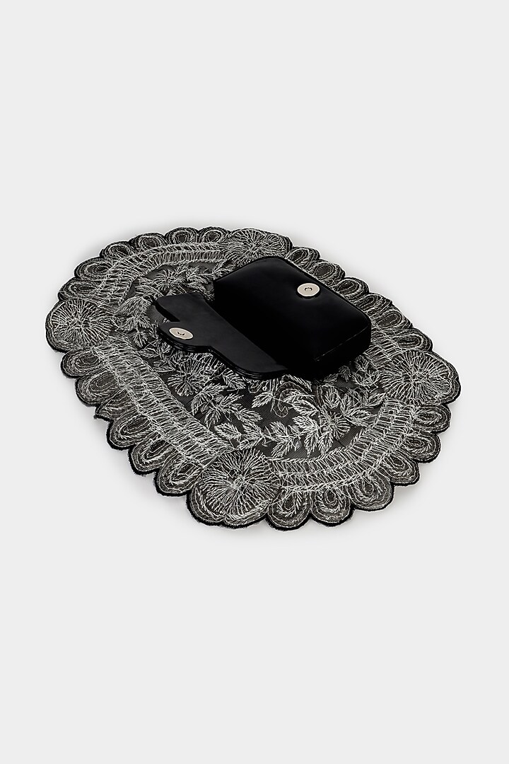 Black & Silver Net Fabric Cutdana Embroidered Structured Bag by Aanchal Sayal at Pernia's Pop Up Shop