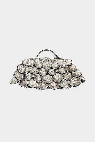 Black & Silver Net Fabric Cutdana Embroidered Structured Bag by Aanchal Sayal