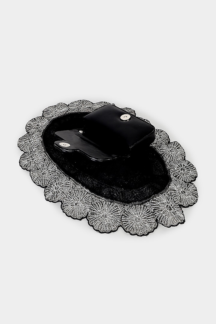 Black & Silver Net Fabric Cutdana Embroidered Structured Bag by Aanchal Sayal at Pernia's Pop Up Shop
