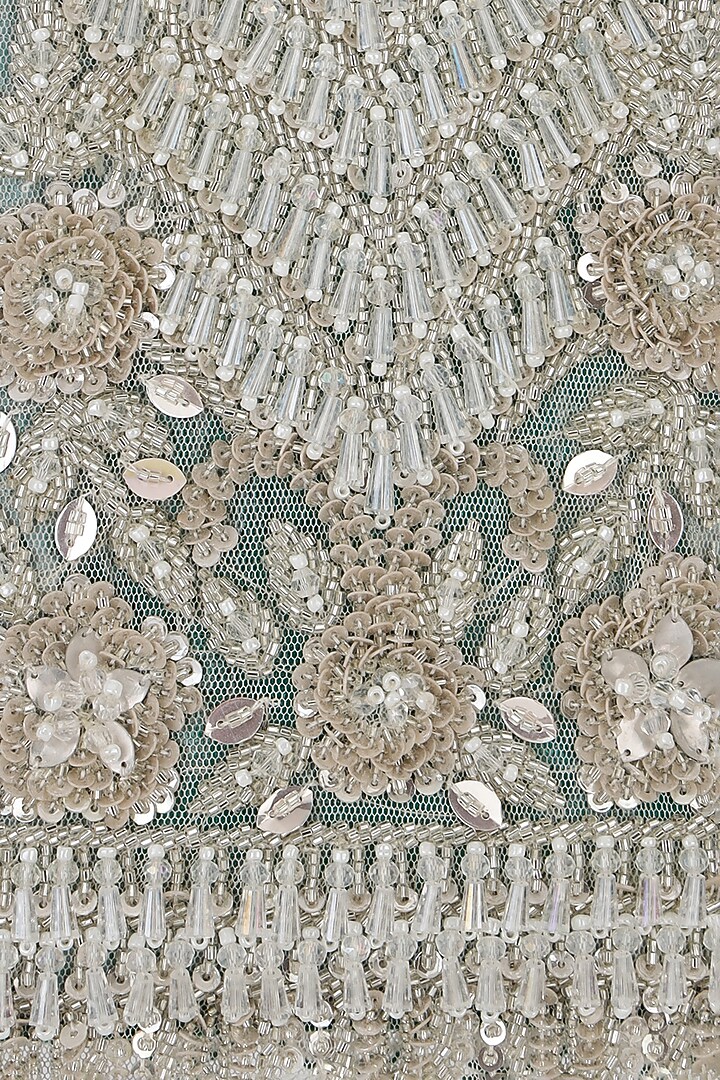 Emerald Green Net Fabric Embroidered Structured Bag by Aanchal Sayal at Pernia's Pop Up Shop