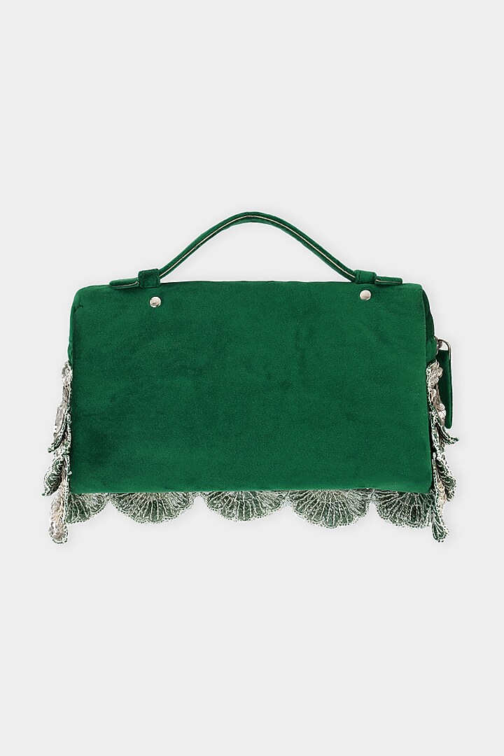 Green Suede Sequins Embroidered Pouch Bag by Aanchal Sayal at Pernia's Pop Up Shop