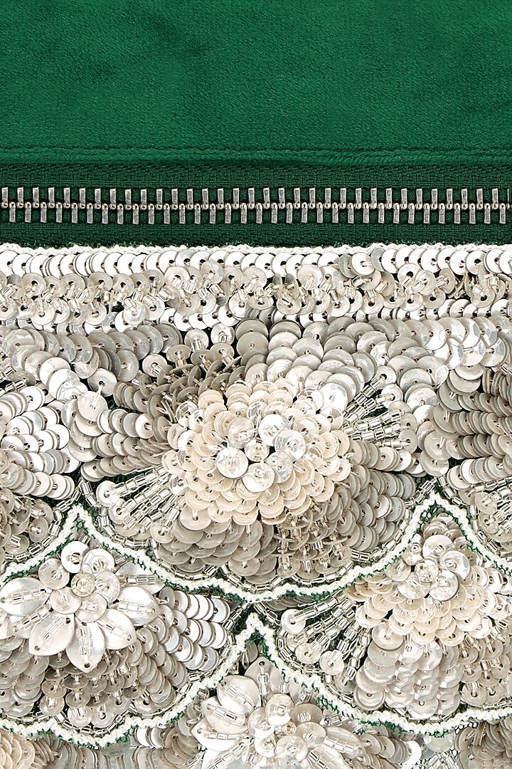 Green Suede Sequins Embroidered Pouch Bag by Aanchal Sayal at Pernia's Pop Up Shop