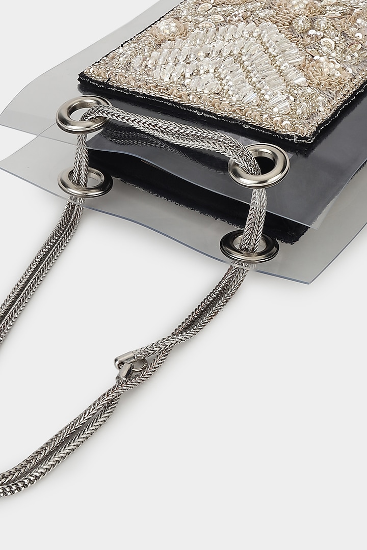 Black Net Fabric Embroidered Structured Bag by Aanchal Sayal at Pernia's Pop Up Shop