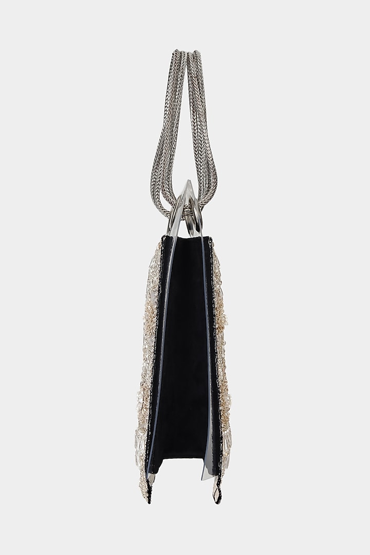 Black Net Fabric Embroidered Structured Bag by Aanchal Sayal at Pernia's Pop Up Shop