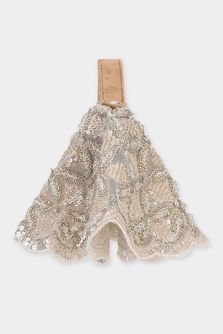 Champagne Net Fabric Cutdana Embroidered Structured Bag by Aanchal Sayal at Pernia's Pop Up Shop