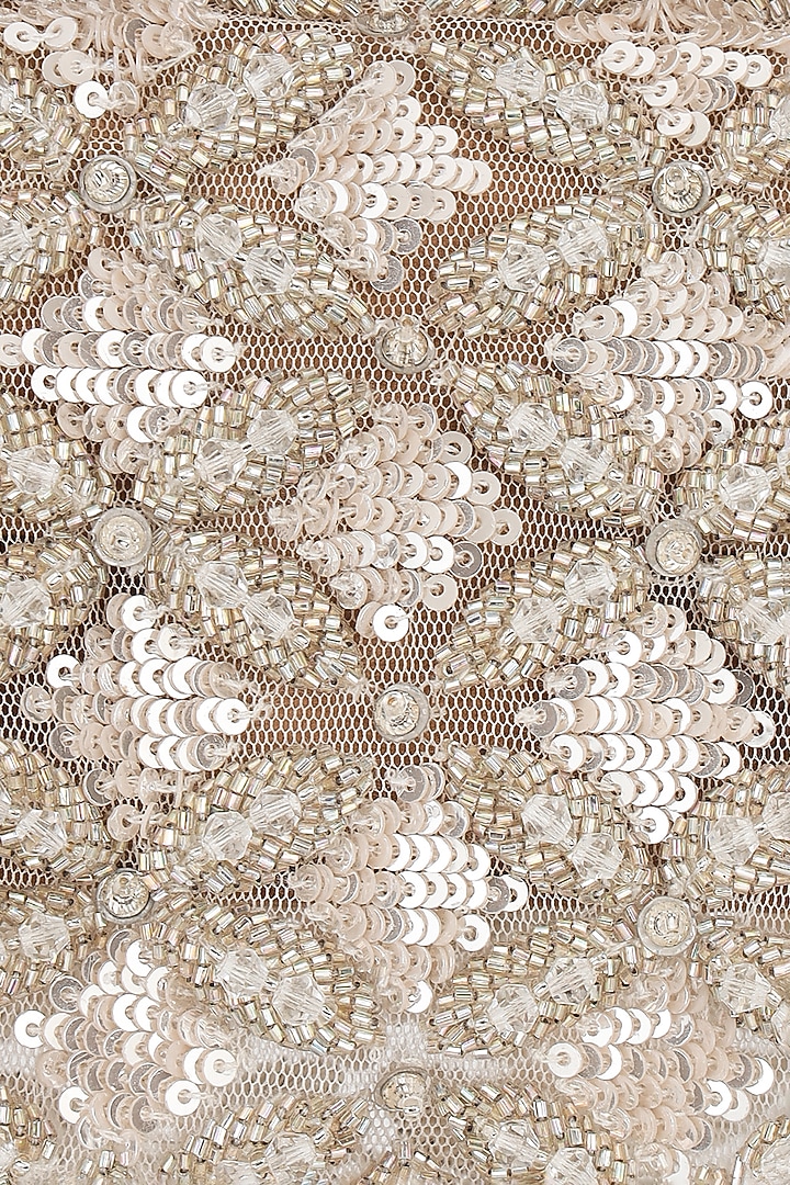 Champagne Net Fabric Cutdana Embroidered Structured Bag by Aanchal Sayal at Pernia's Pop Up Shop