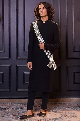 Black Osaka Sherwani Set by World of Asra Men