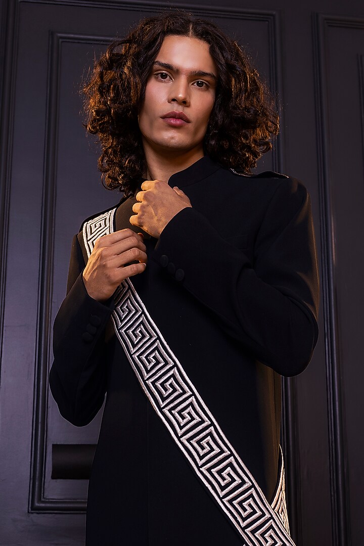 Black Osaka Wedding Sherwani Set by World of Asra Men at Pernia's Pop Up Shop