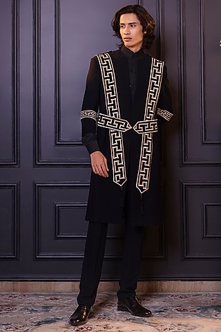 Black Osaka Sherwani Set by World of Asra Men
