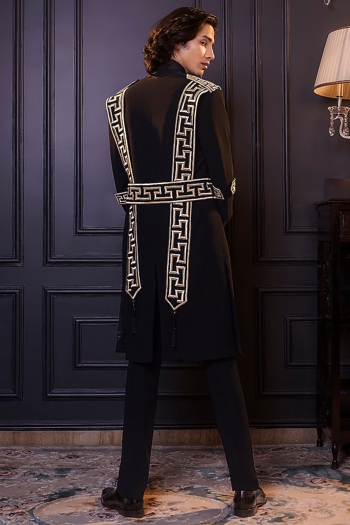 Black Osaka Groom Sherwani Set by World of Asra Men at Pernia's Pop Up Shop