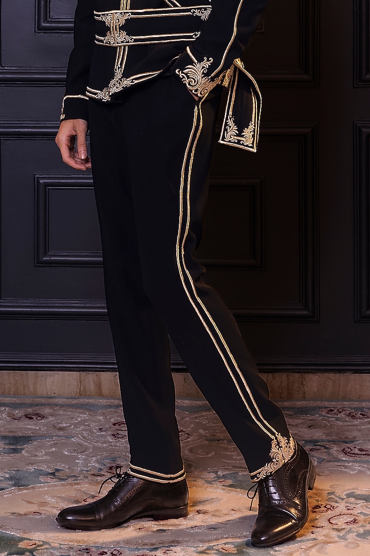 Black Osaka Machine Embroidered Jacket Set by World of Asra Men at Pernia's Pop Up Shop