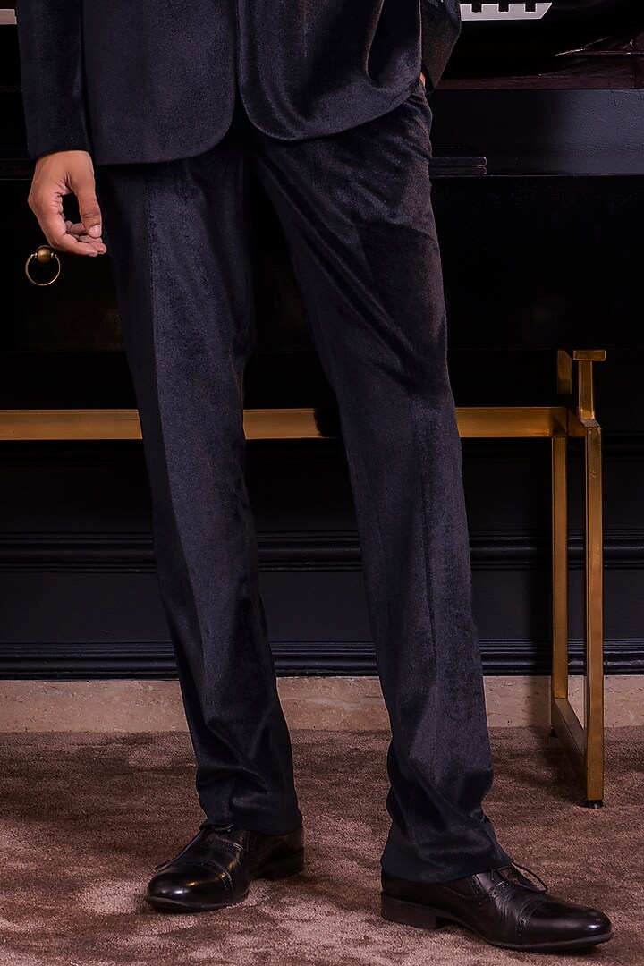 Black Velvet Single-Breasted Blazer Set by World of Asra Men at Pernia's Pop Up Shop