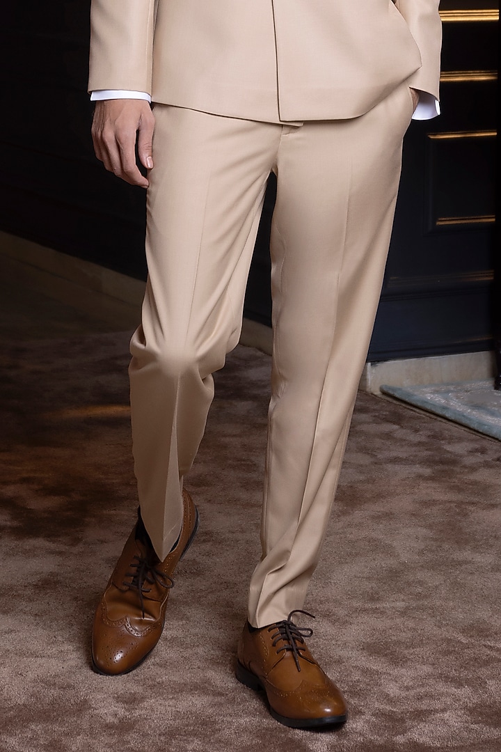 Beige Suiting Fabric Double-Breasted Blazer Set by World of Asra Men at Pernia's Pop Up Shop
