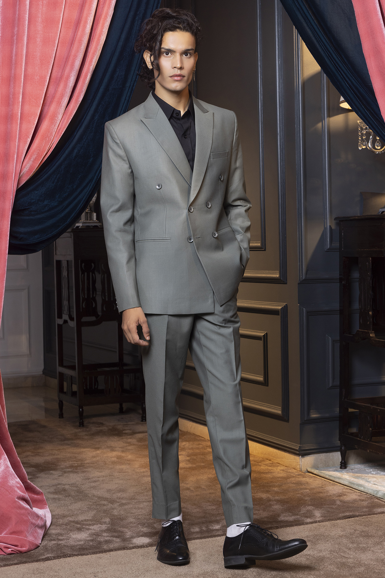 口コミ・レビュー評価が高いおすすめ人気商品の通販 Grey Suiting of World by Set Blazer Double-Breasted Fabric スーツ