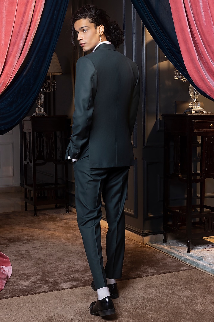 Green Suiting Fabric Double-Breasted Blazer Set by World of Asra Men at Pernia's Pop Up Shop