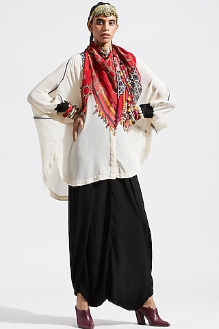 Sindoor Printed Scarf With Tassels by ASEEM KAPOOR