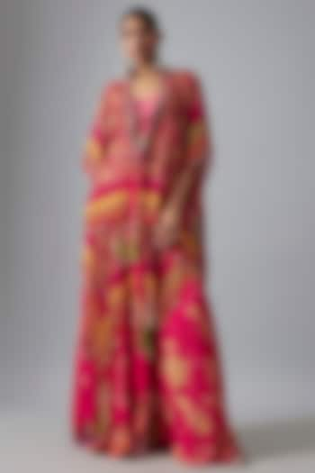 Pink Sheer Silk Printed & Embroidered Jacket Set by ASEEM KAPOOR at Pernia's Pop Up Shop