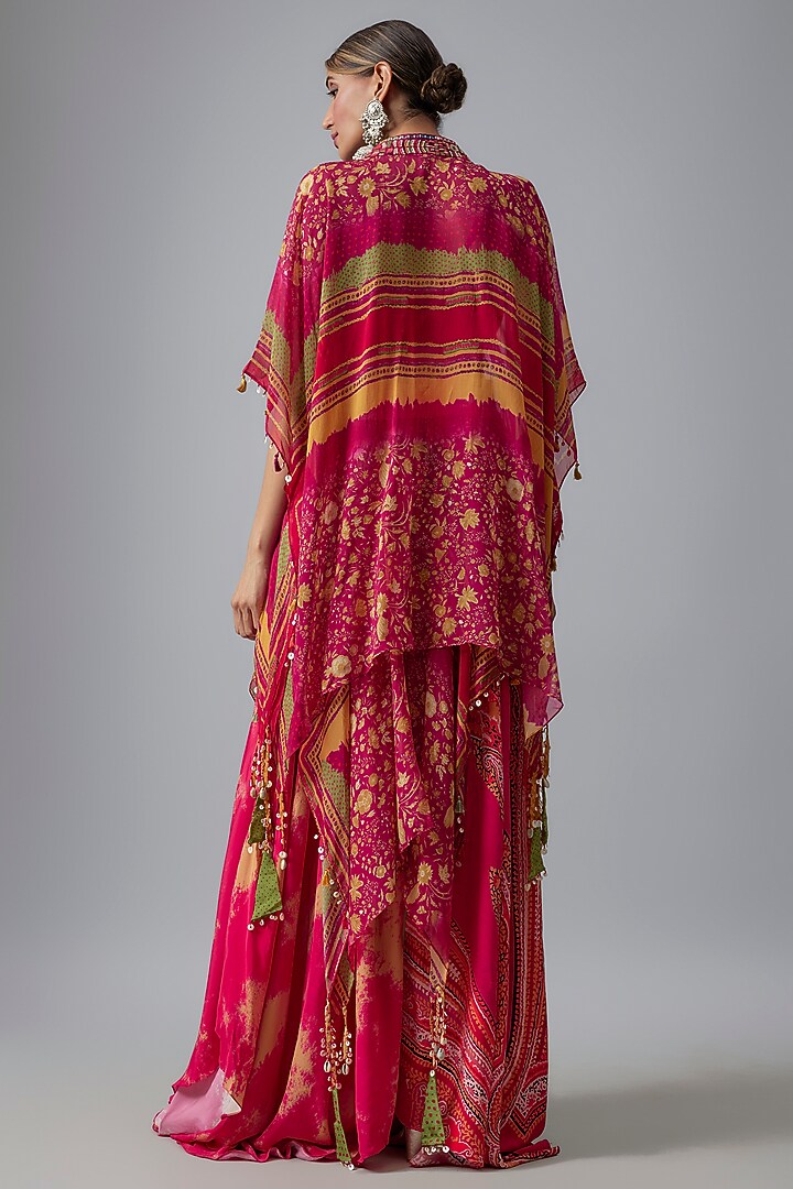 Pink Sheer Silk Printed & Embroidered Jacket Set by ASEEM KAPOOR at Pernia's Pop Up Shop
