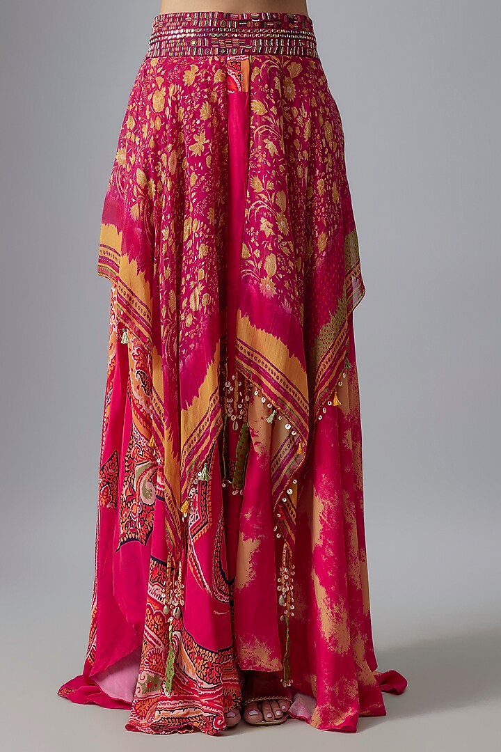 Pink Sheer Silk Printed & Embroidered Jacket Set by ASEEM KAPOOR at Pernia's Pop Up Shop