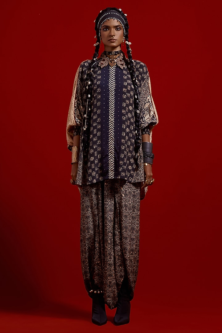 Surmai & Mogra Colored Italian Crepe Printed Shirt by ASEEM KAPOOR at Pernia's Pop Up Shop