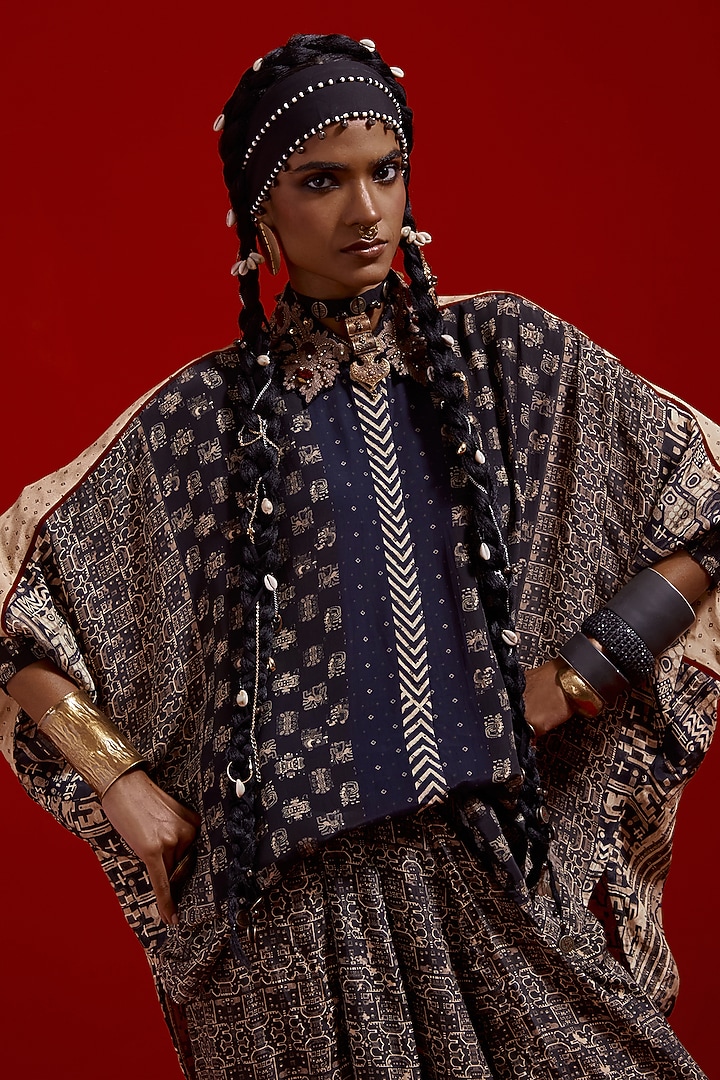 Surmai & Mogra Colored Italian Crepe Printed Shirt by ASEEM KAPOOR at Pernia's Pop Up Shop