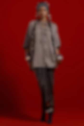 Ash Grey Tussar Silk Embroidered Shirt by ASEEM KAPOOR at Pernia's Pop Up Shop