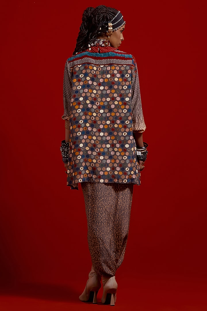 Multi-Colored Italian Crepe Embroidered & Polka Printed Shirt by ASEEM KAPOOR at Pernia's Pop Up Shop