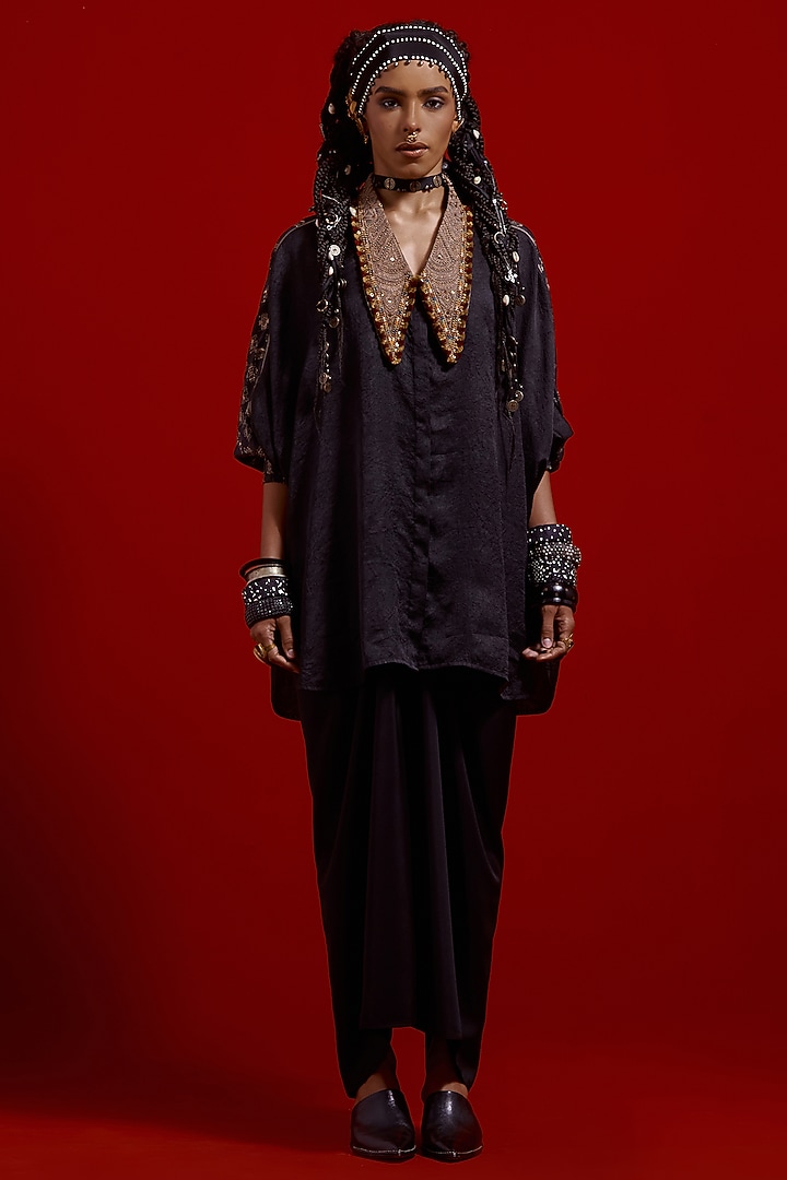 Surmai Colored Tussar Silk Embroidered Shirt by ASEEM KAPOOR at Pernia's Pop Up Shop