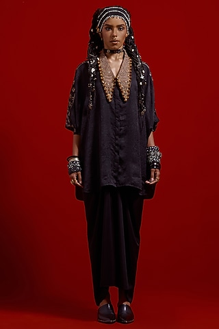 Surmai Colored Tussar Silk Embroidered Shirt by ASEEM KAPOOR