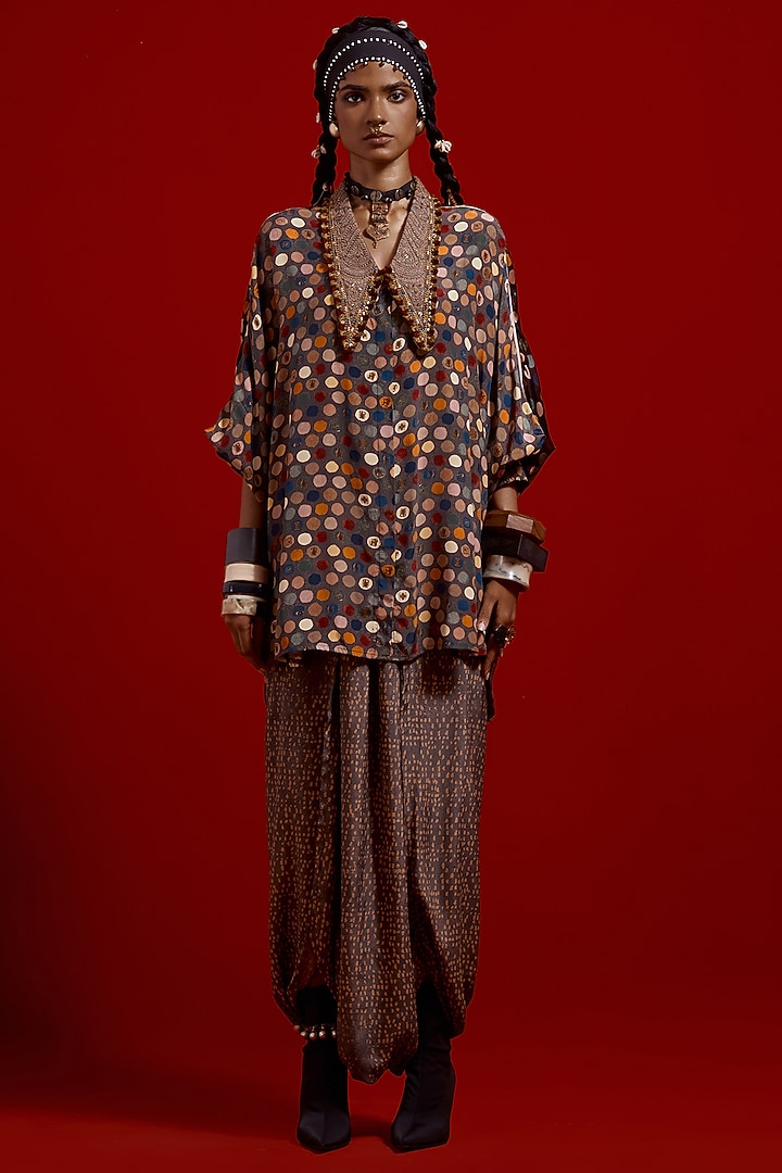 Multi-Colored Italian Crepe Embroidered & Polka Printed Shirt by ASEEM KAPOOR at Pernia's Pop Up Shop