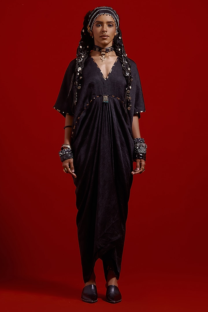 Surmai Colored Tussar Silk Embroidered Draped Vacation Dress by ASEEM KAPOOR at Pernia's Pop Up Shop