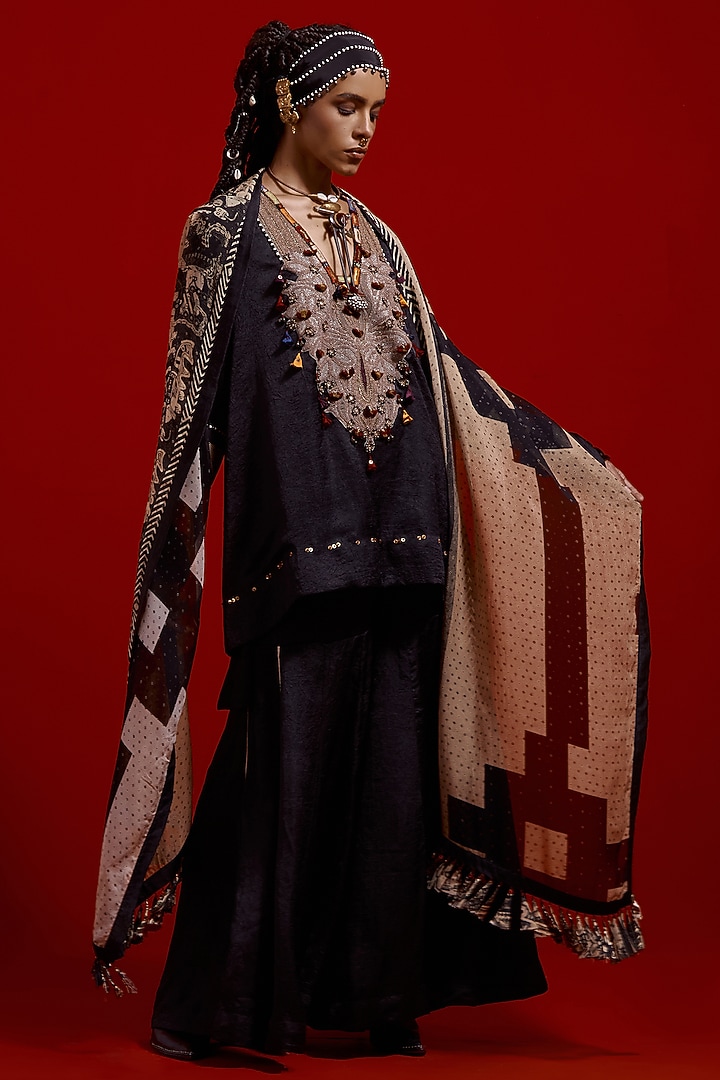 Surmai Colored Tussar Silk Wedding Sharara Set by ASEEM KAPOOR at Pernia's Pop Up Shop