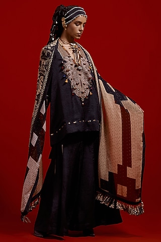 Surmai & Mogra Colored Sheer Silk Printed Dupatta by ASEEM KAPOOR