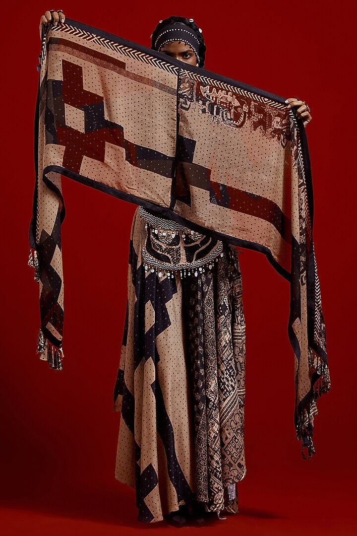 Surmai & Mogra Colored Sheer Silk Printed Dupatta by ASEEM KAPOOR at Pernia's Pop Up Shop