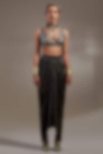 Ash Grey Crush Silk Thread Embroidered Blouse by ASEEM KAPOOR at Pernia's Pop Up Shop