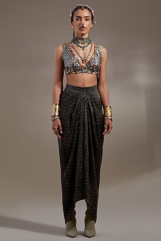 Ash Grey Crush Silk Thread Embroidered Blouse by ASEEM KAPOOR