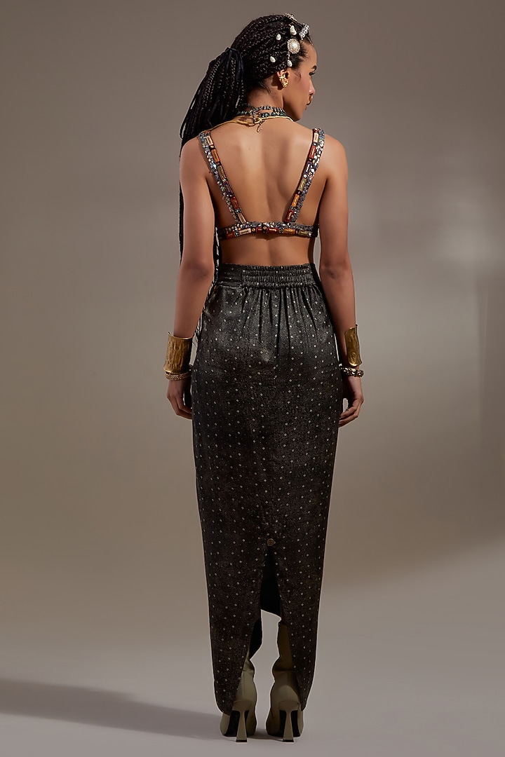 Ash Grey Crush Silk Thread Embroidered Blouse by ASEEM KAPOOR at Pernia's Pop Up Shop