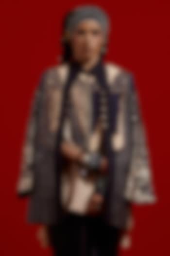 Surmai & Mogra Colored Slub Satin Thread Embroidered Jacket by ASEEM KAPOOR at Pernia's Pop Up Shop