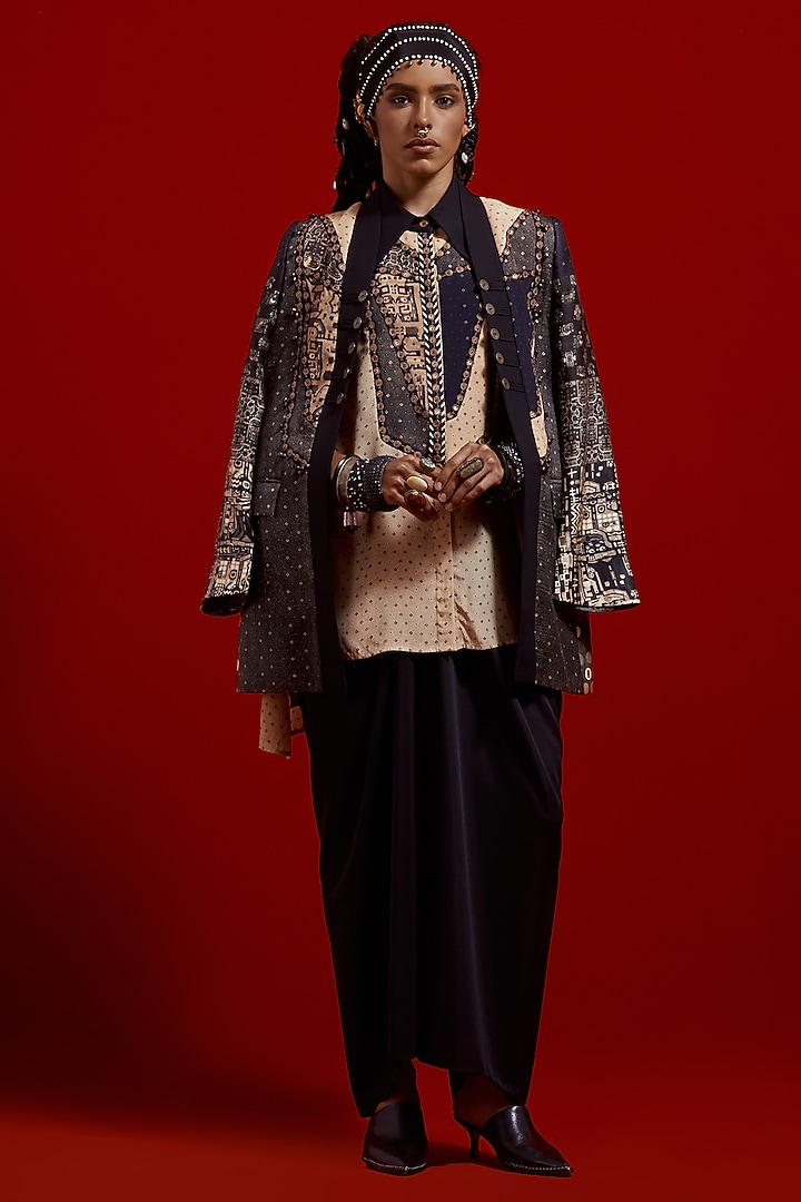 Surmai & Mogra Colored Slub Satin Thread Embroidered Jacket by ASEEM KAPOOR at Pernia's Pop Up Shop