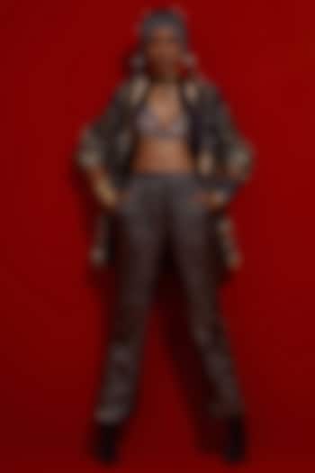 Surmai & Mogra Colored Slub Satin Thread Embroidered Jacket Set by ASEEM KAPOOR at Pernia's Pop Up Shop