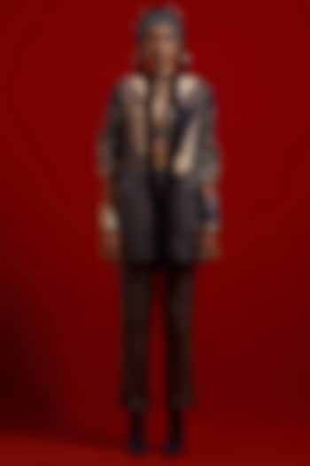 Surmai & Mogra Colored Slub Satin Thread Embroidered Jacket Set by ASEEM KAPOOR at Pernia's Pop Up Shop