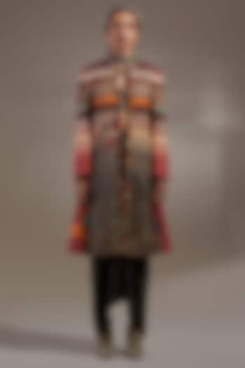 Multi-Colored Mushroom Twill Embroidered Jacket Set by ASEEM KAPOOR at Pernia's Pop Up Shop