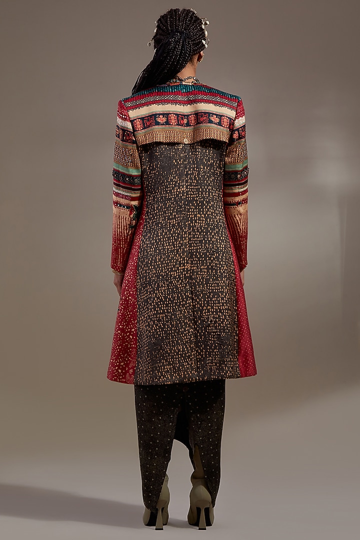 Multi-Colored Mushroom Twill Embroidered Jacket Set by ASEEM KAPOOR at Pernia's Pop Up Shop