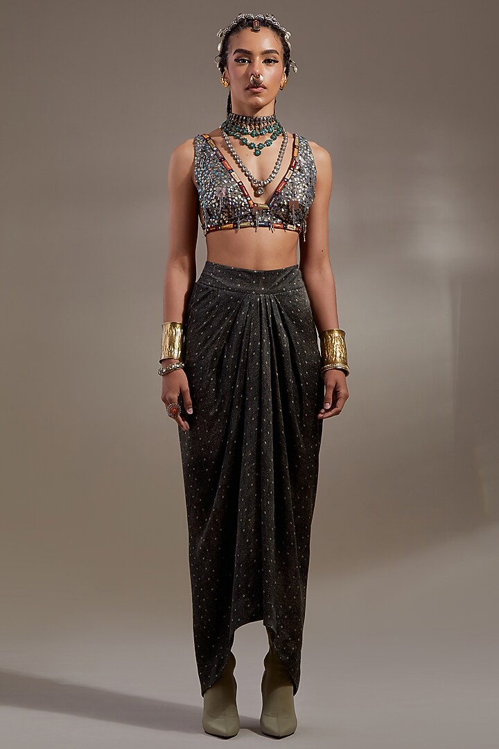 Multi-Colored Mushroom Twill Embroidered Jacket Set by ASEEM KAPOOR at Pernia's Pop Up Shop